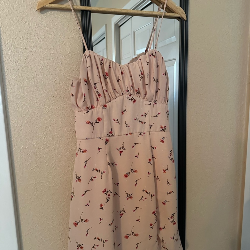 Floral Spaghetti Strap Pink Dress
